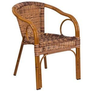 Rattan Restaurant Patio Chair with Bamboo-Aluminum Frame