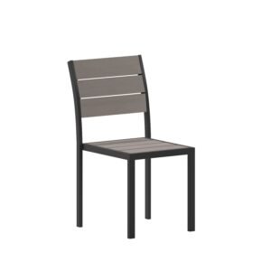 Commercial Grade Armless Patio Chair, Stackable Side Chair with Faux Teak Poly Slats and Metal Frame