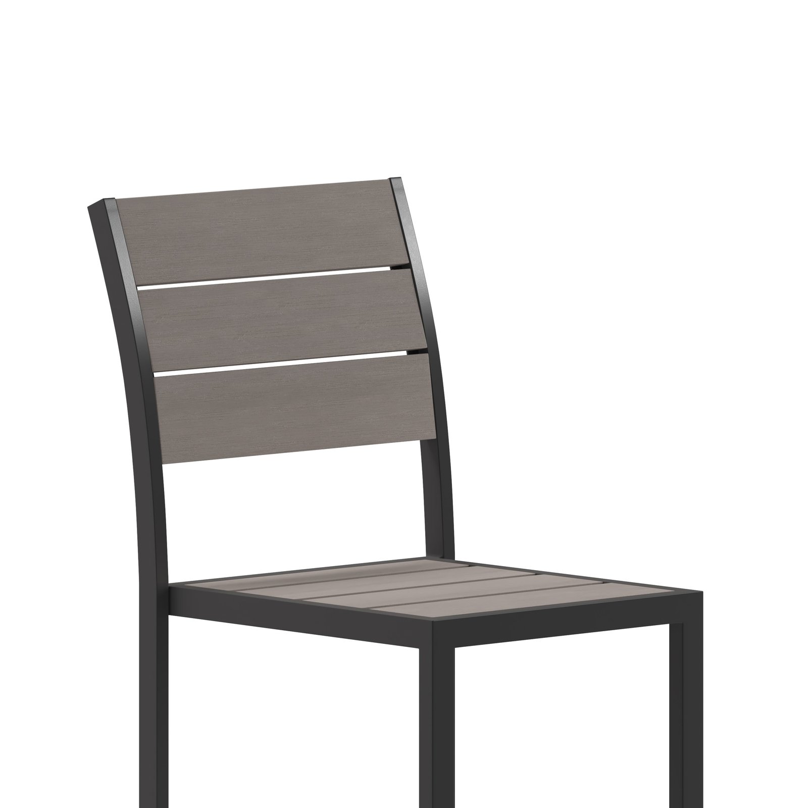 Commercial Grade Armless Patio Chair, Stackable Side Chair with Faux Teak Poly Slats and Metal Frame - Image 9