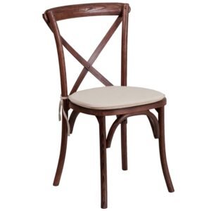 Stackable Wood Cross Back Chair with Cushion