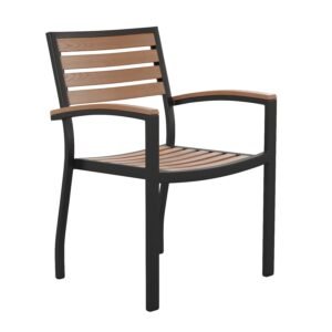 Outdoor Stackable Faux Teak Side Chair - Commercial Grade Aluminum Patio Chair with Synthetic Teak Slats