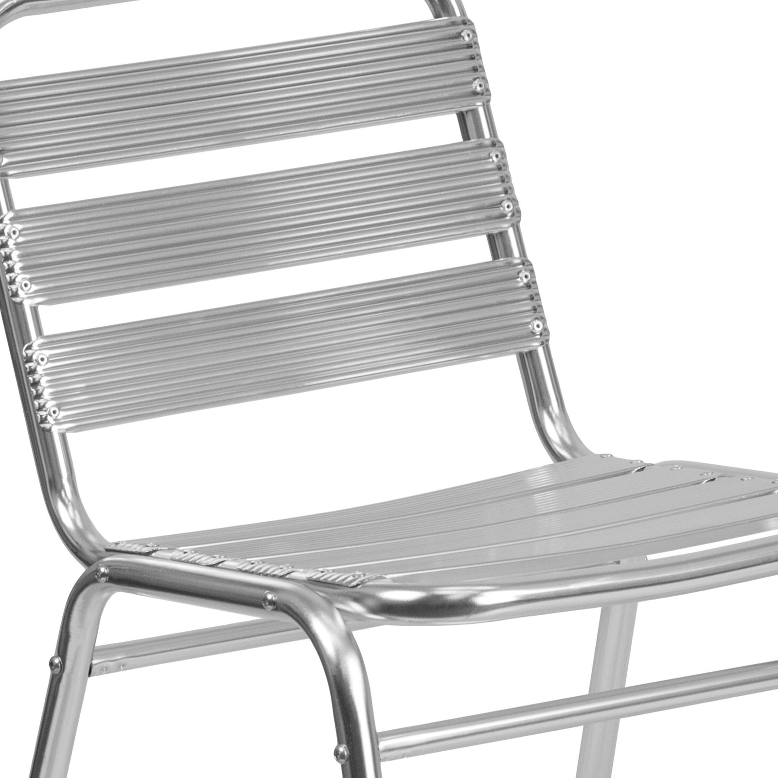 Aluminum Commercial Indoor-Outdoor Armless Restaurant Stack Chair with Triple Slat Back - Image 10