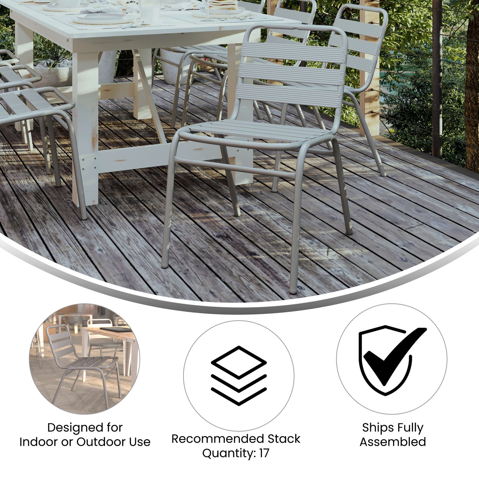 Aluminum Commercial Indoor-Outdoor Armless Restaurant Stack Chair with Triple Slat Back - Image 15