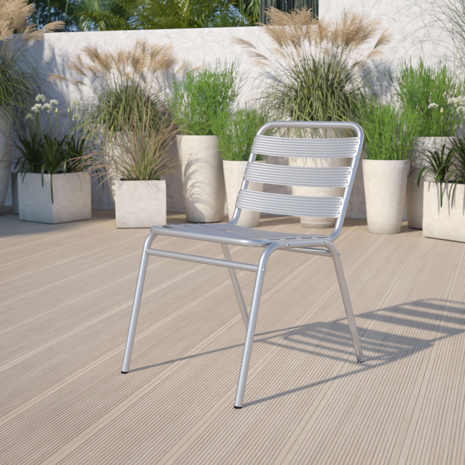Aluminum Commercial Indoor-Outdoor Armless Restaurant Stack Chair with Triple Slat Back - Image 2