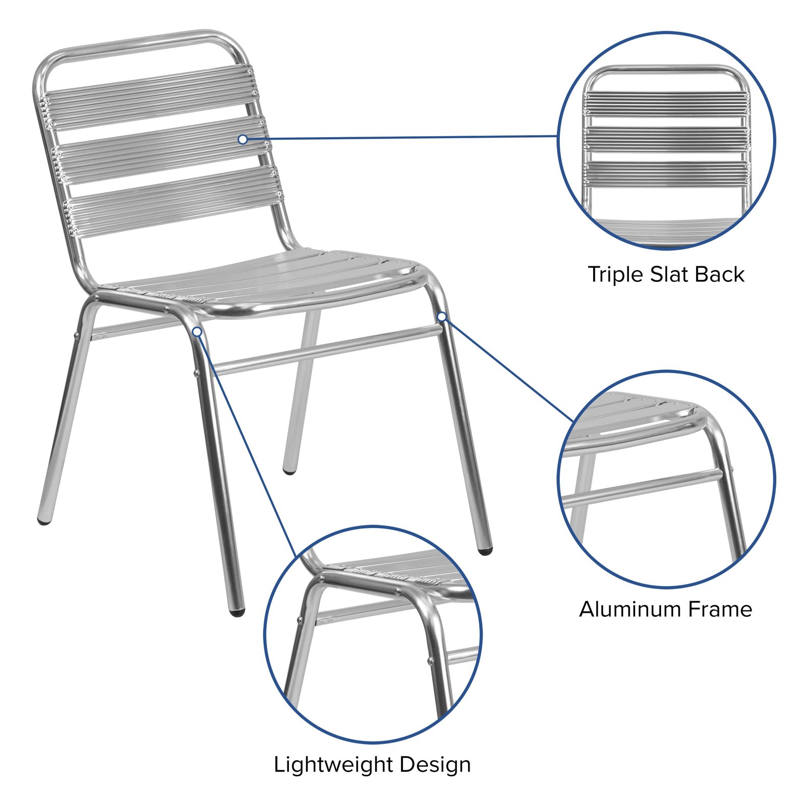 Aluminum Commercial Indoor-Outdoor Armless Restaurant Stack Chair with Triple Slat Back - Image 4