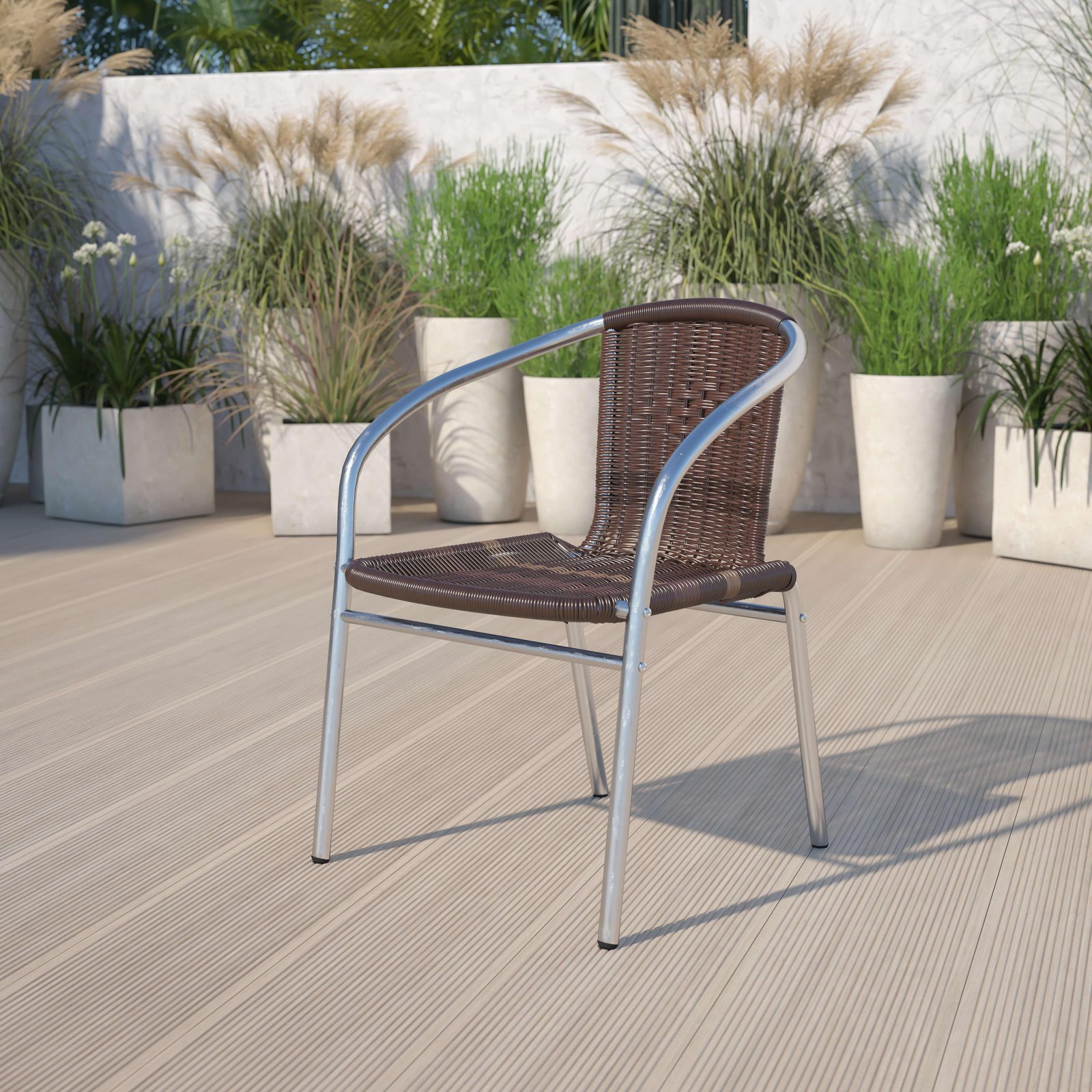 Aluminum and Rattan Commercial Indoor-Outdoor Restaurant Stack Chair - Image 14