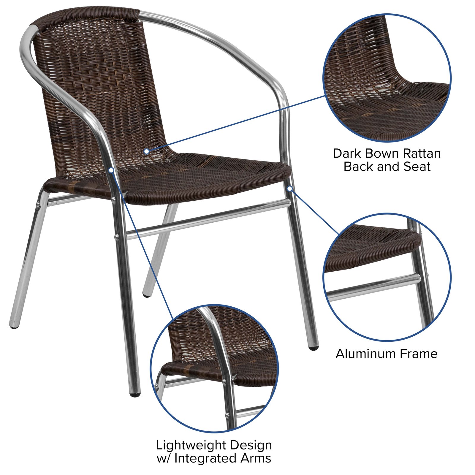 Aluminum and Rattan Commercial Indoor-Outdoor Restaurant Stack Chair - Image 17