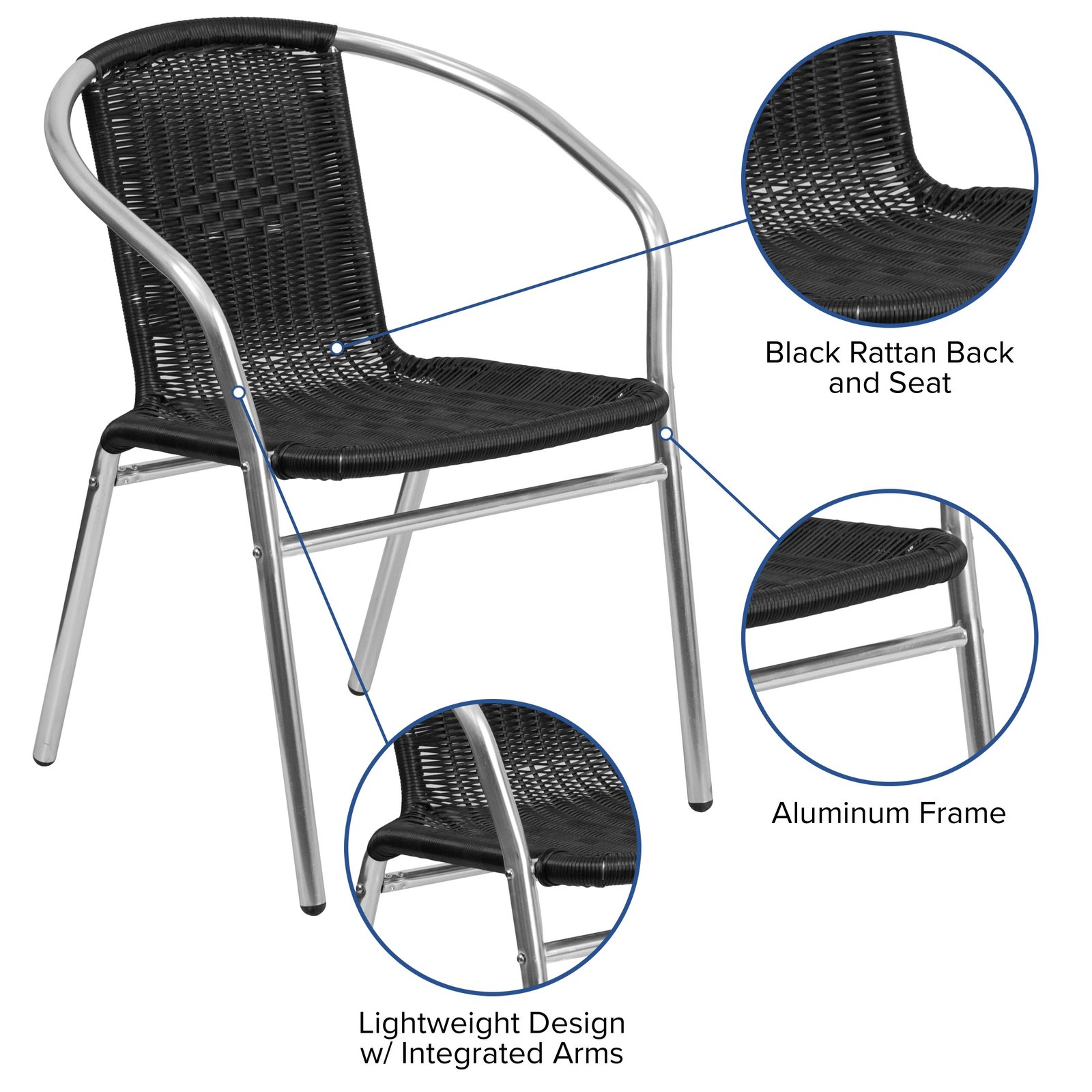 Aluminum and Rattan Commercial Indoor-Outdoor Restaurant Stack Chair - Image 5