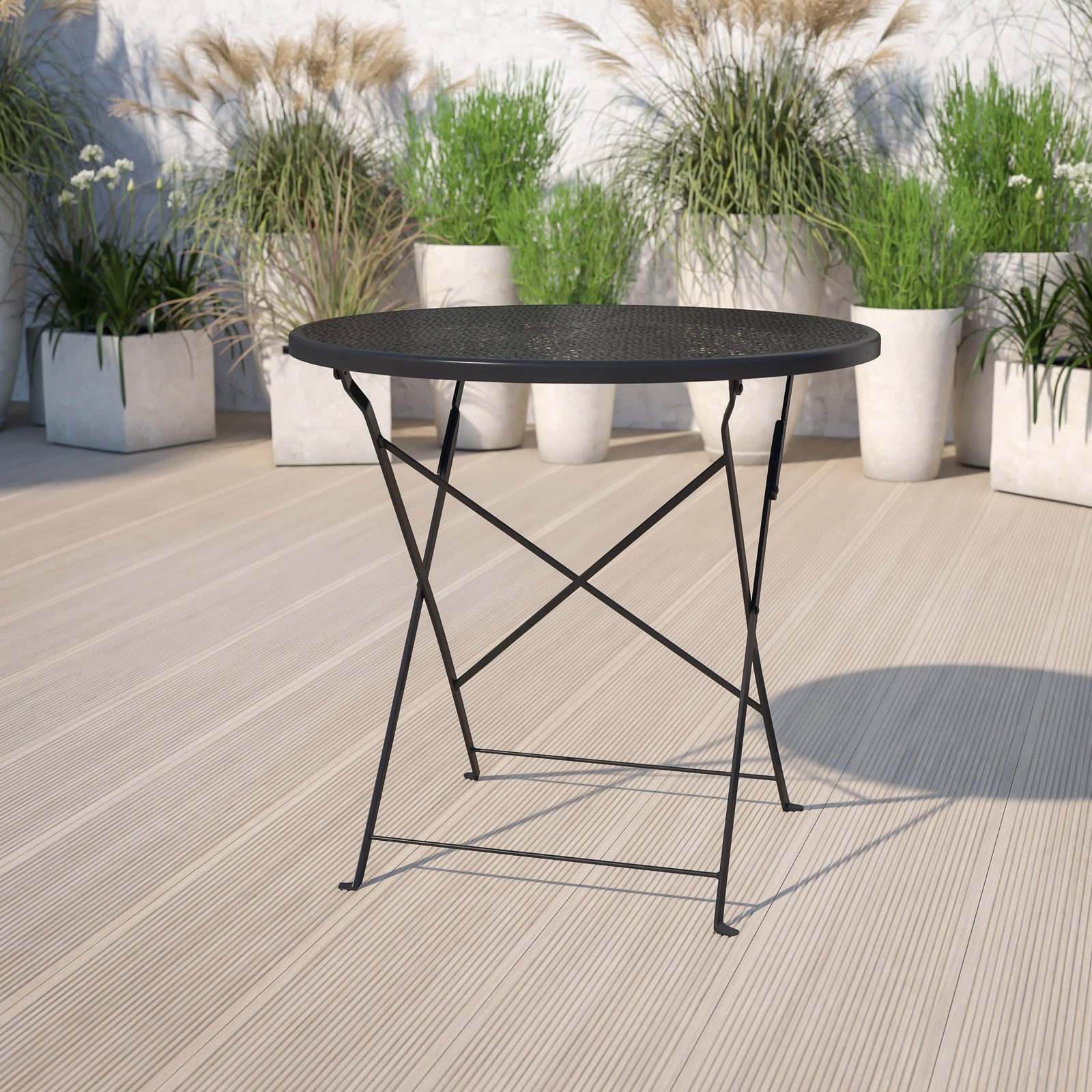 Oia Commercial Grade 30" Round Indoor-Outdoor Steel Folding Patio Table - Image 2
