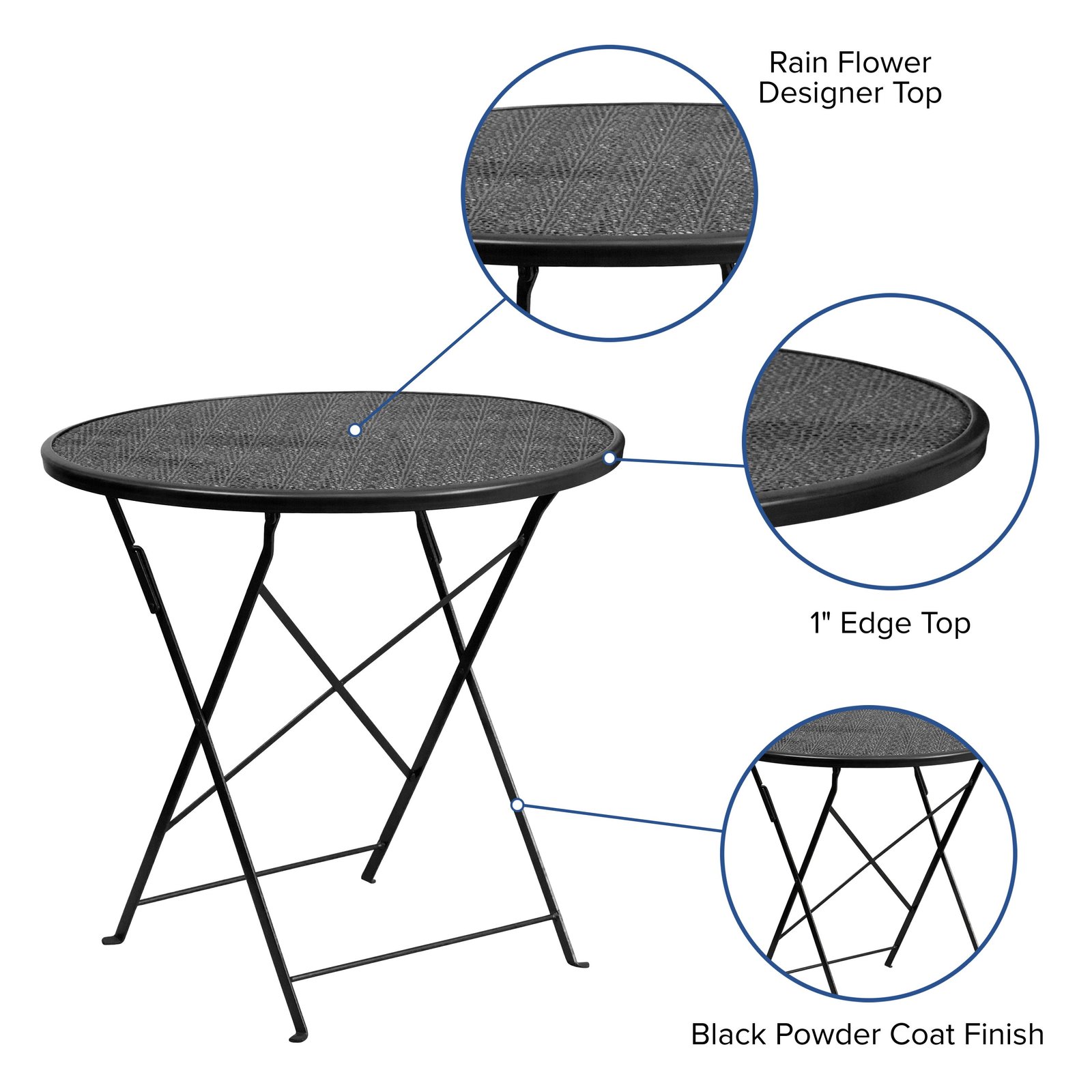 Oia Commercial Grade 30" Round Indoor-Outdoor Steel Folding Patio Table - Image 5