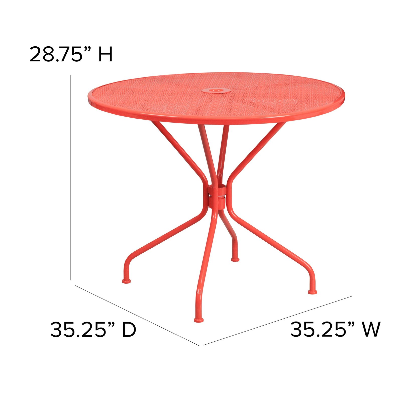 Commercial Grade 35.25" Round Indoor-Outdoor Steel Patio Table with Umbrella Hole - Image 23