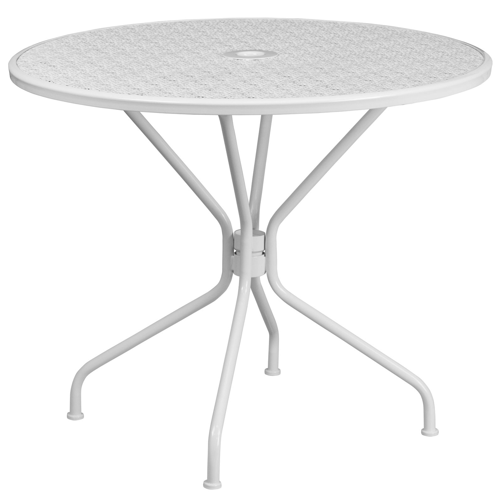 Commercial Grade 35.25" Round Indoor-Outdoor Steel Patio Table with Umbrella Hole - Image 27