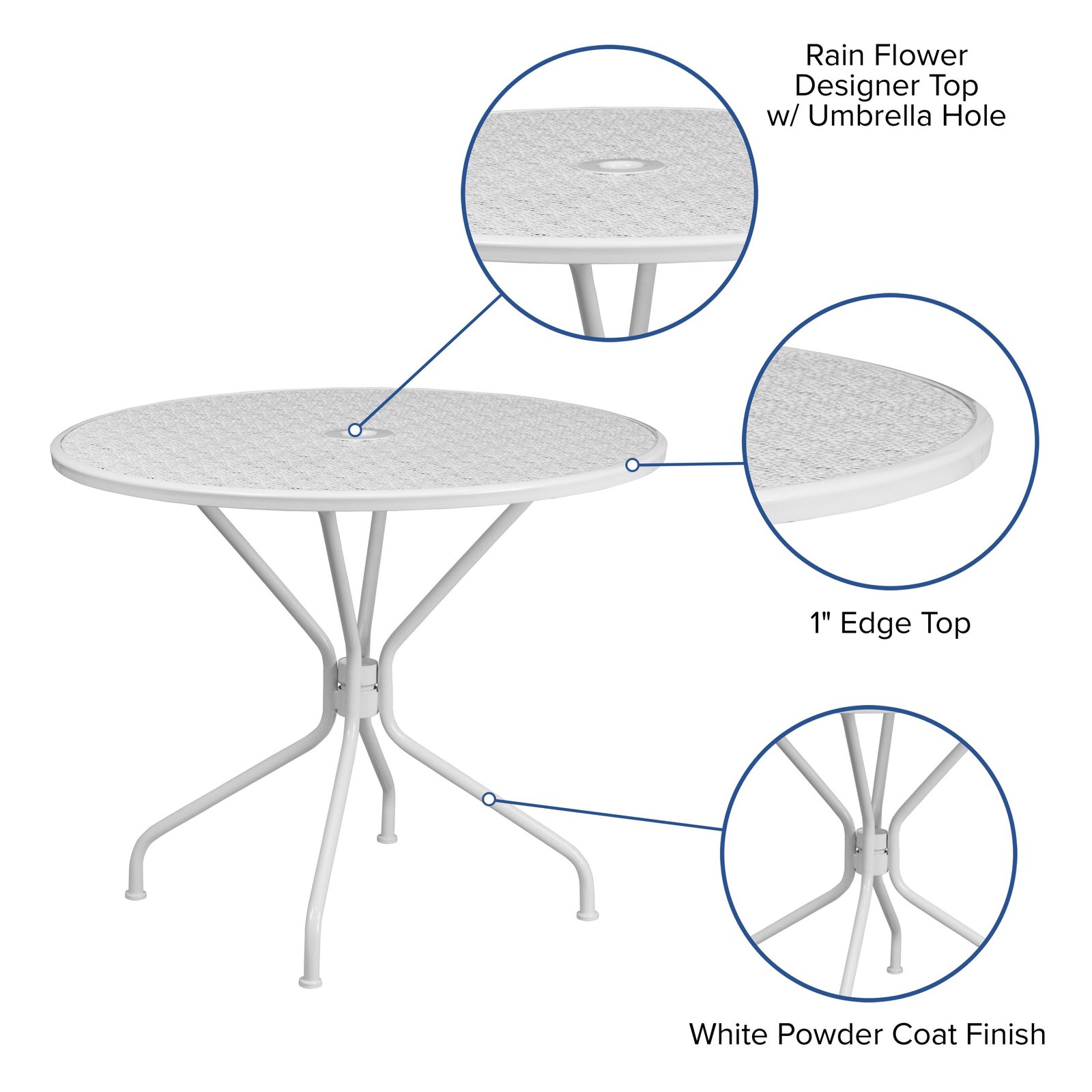 Commercial Grade 35.25" Round Indoor-Outdoor Steel Patio Table with Umbrella Hole - Image 30