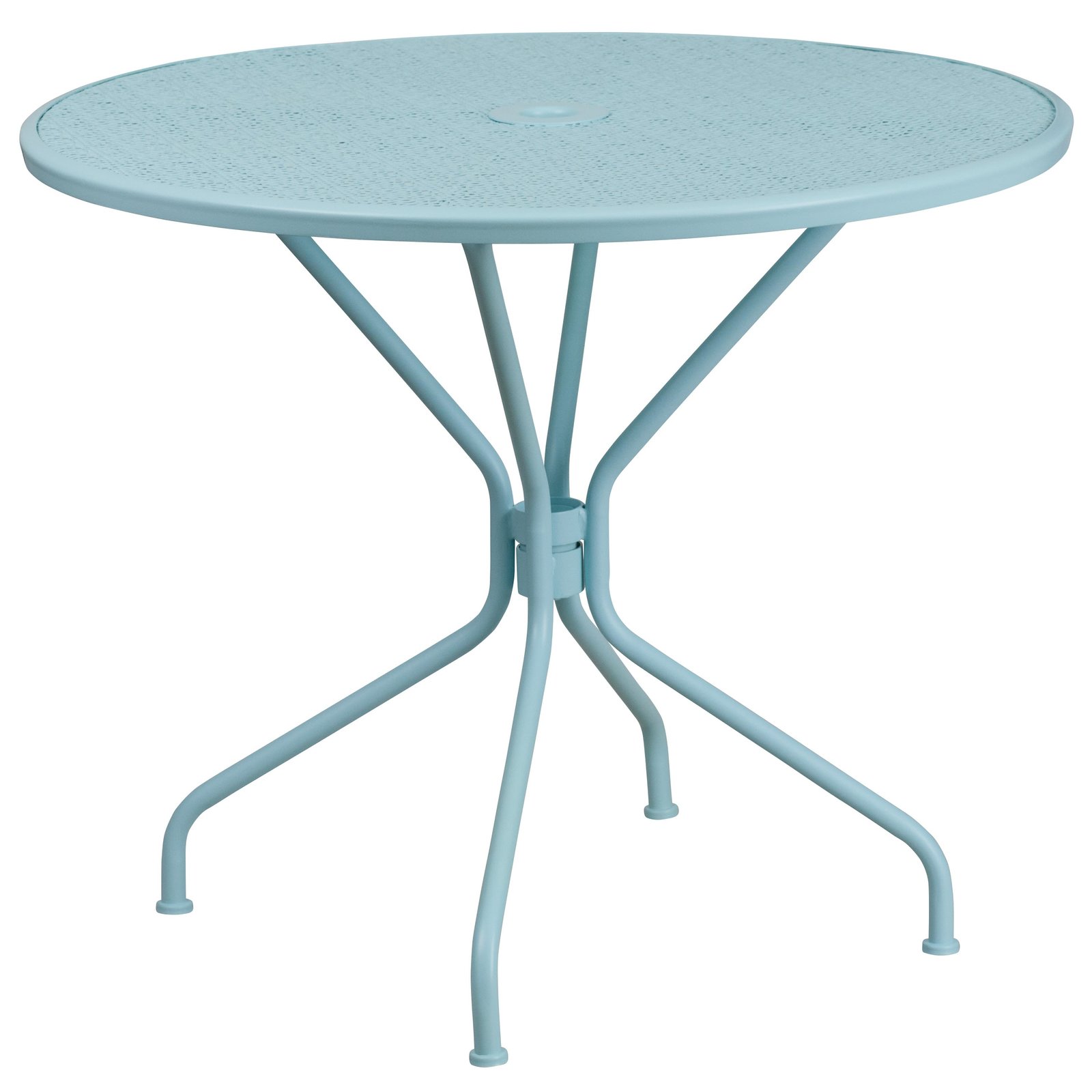 Commercial Grade 35.25" Round Indoor-Outdoor Steel Patio Table with Umbrella Hole - Image 35