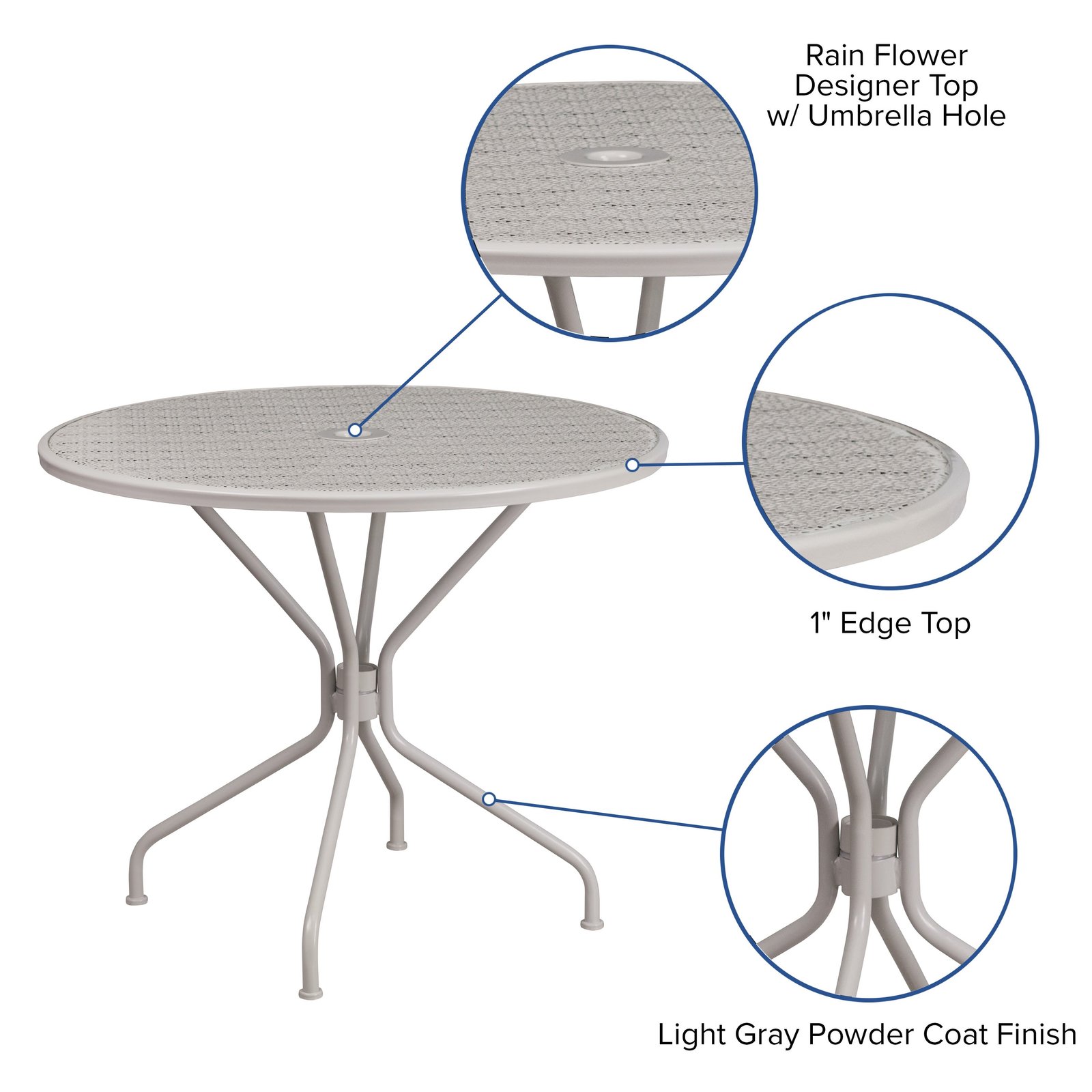 Commercial Grade 35.25" Round Indoor-Outdoor Steel Patio Table with Umbrella Hole - Image 42