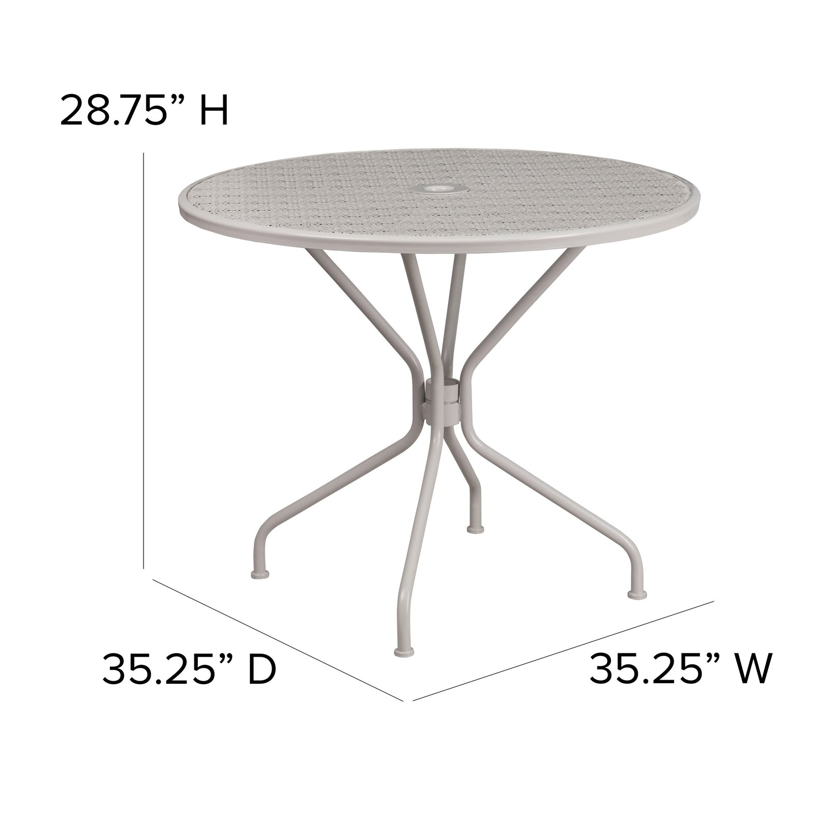 Commercial Grade 35.25" Round Indoor-Outdoor Steel Patio Table with Umbrella Hole - Image 43