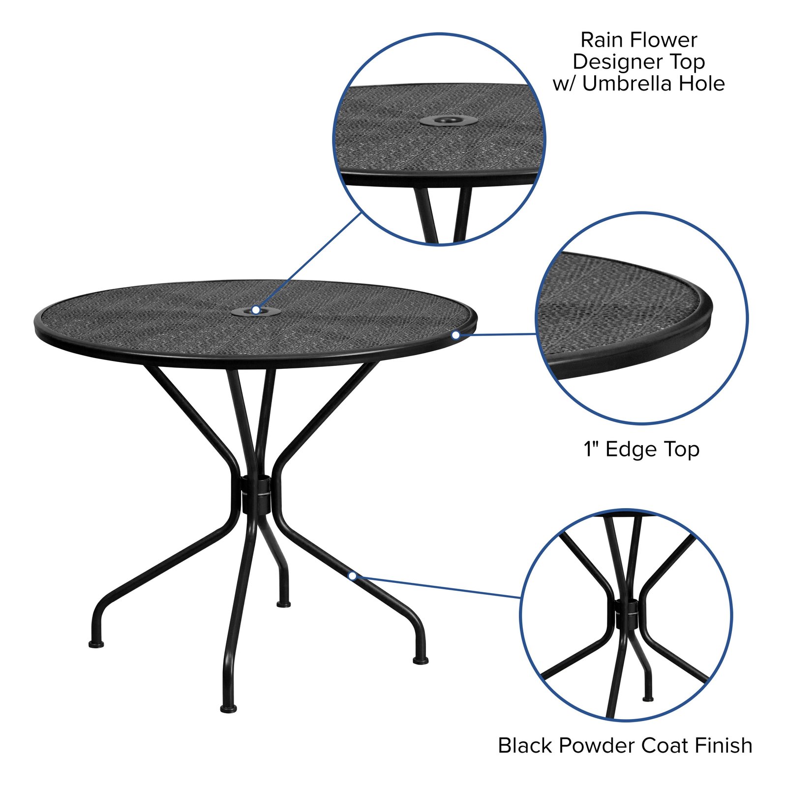 Commercial Grade 35.25" Round Indoor-Outdoor Steel Patio Table with Umbrella Hole - Image 5