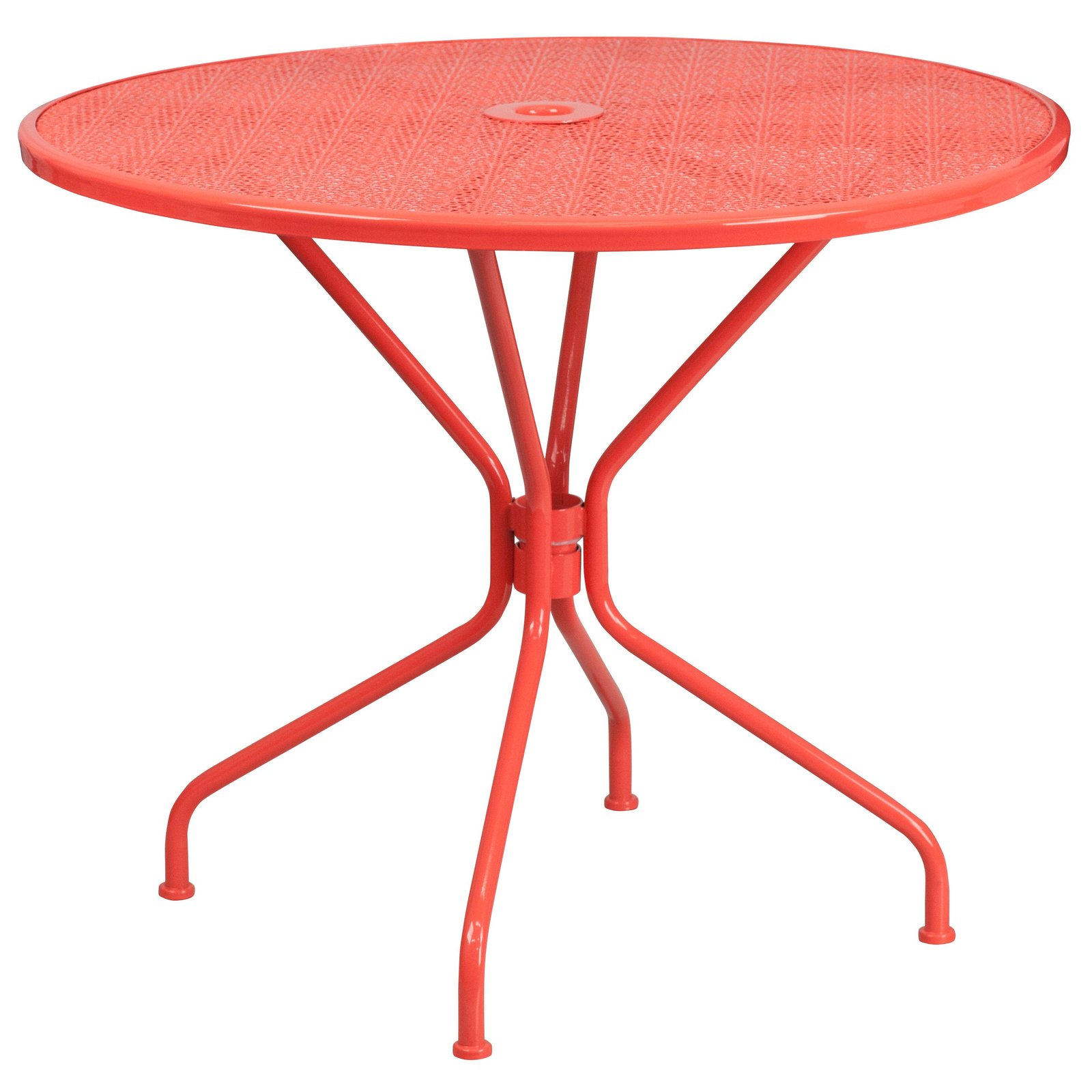 Commercial Grade 35.25" Round Indoor-Outdoor Steel Patio Table with Umbrella Hole - Image 49