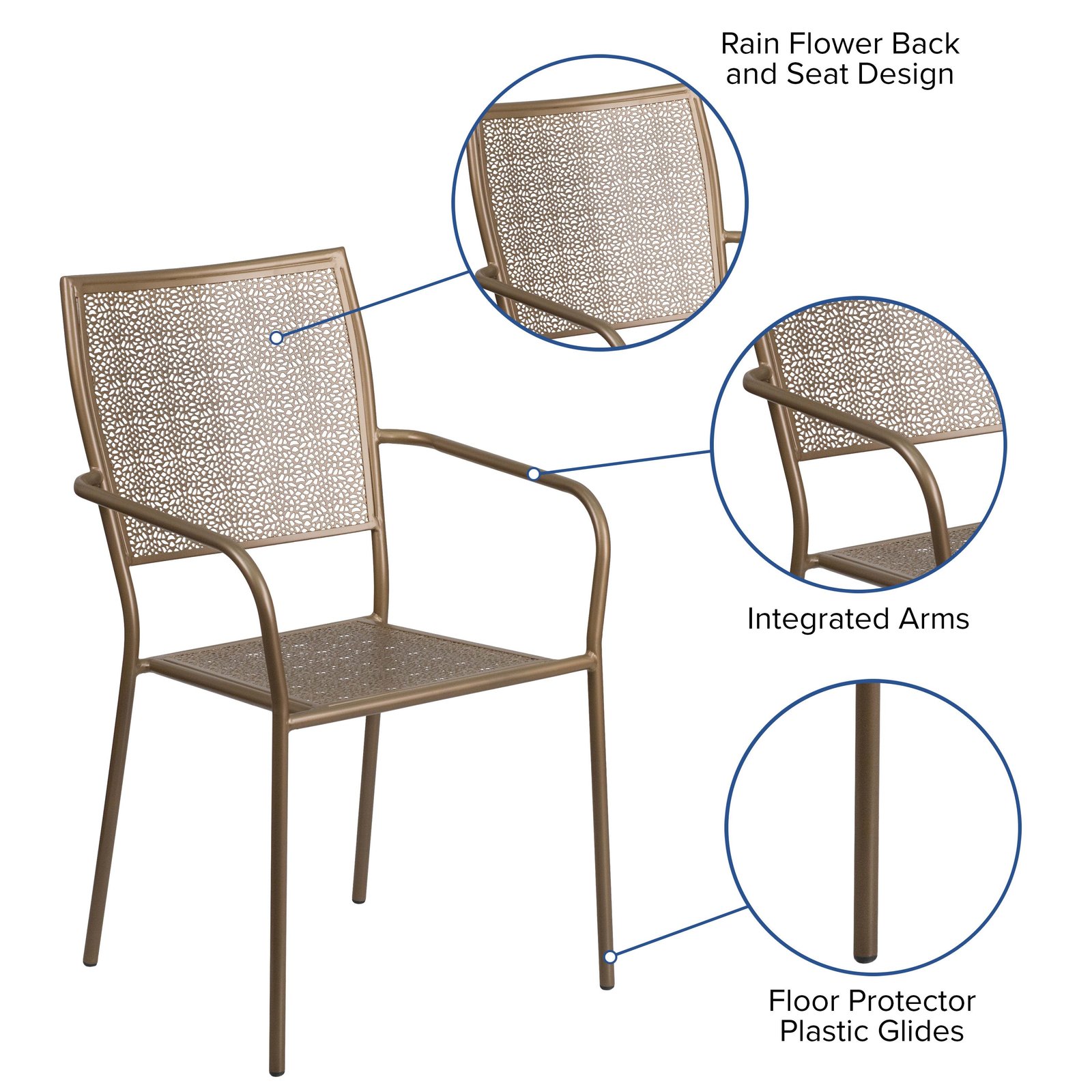 Oia Commercial Grade Indoor-Outdoor Steel Patio Arm Chair with Square Back - Image 16