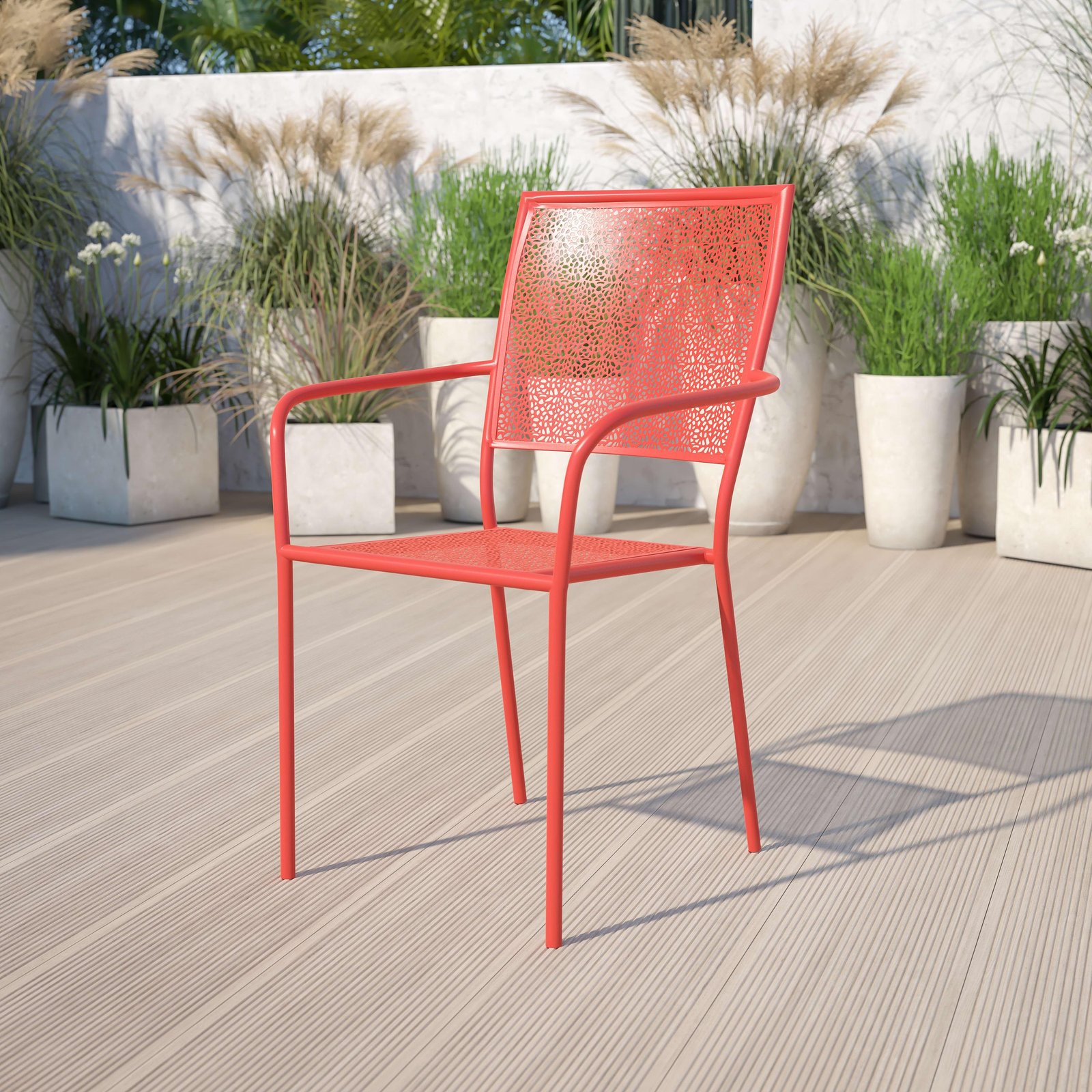 Oia Commercial Grade Indoor-Outdoor Steel Patio Arm Chair with Square Back - Image 25