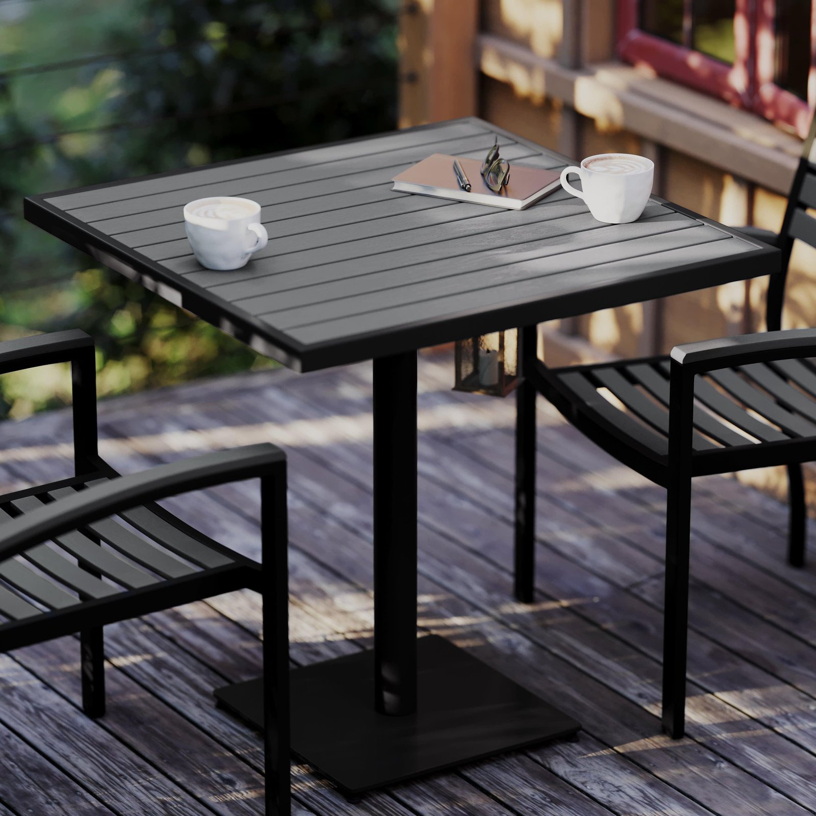Outdoor Patio Bistro Dining Table with Faux Teak Poly Slats - Image 17