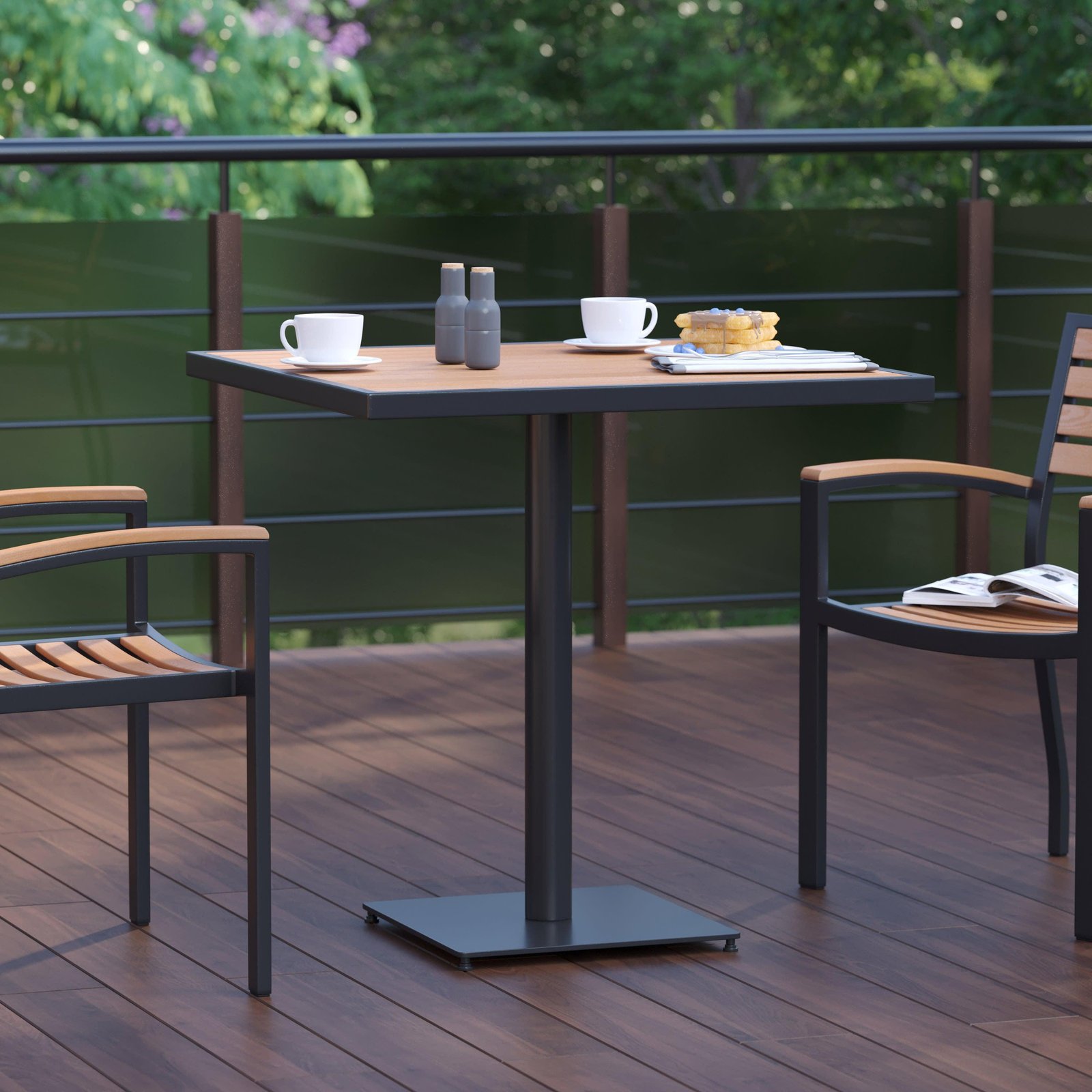 Outdoor Patio Bistro Dining Table with Faux Teak Poly Slats - Image 2