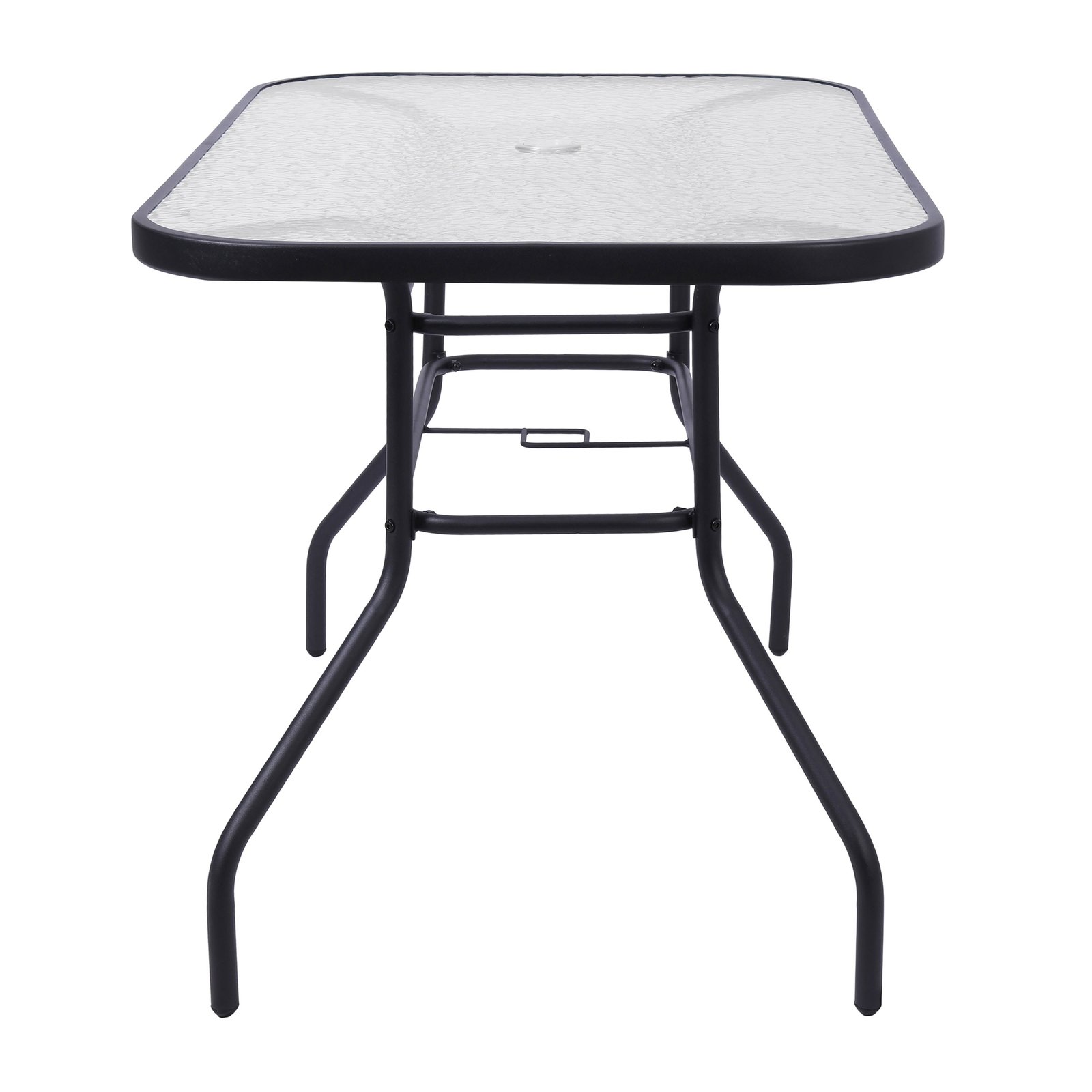 Commercial Grade Patio Table with Tempered Glass Top with Umbrella Hole and Steel Tube Frame - Image 18